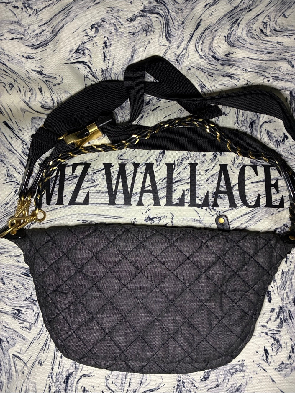 LIMITED EDITION MZWallace Quilted Charcoal Denim Small Crosby with Gold Hardware - Picture 4 of 14